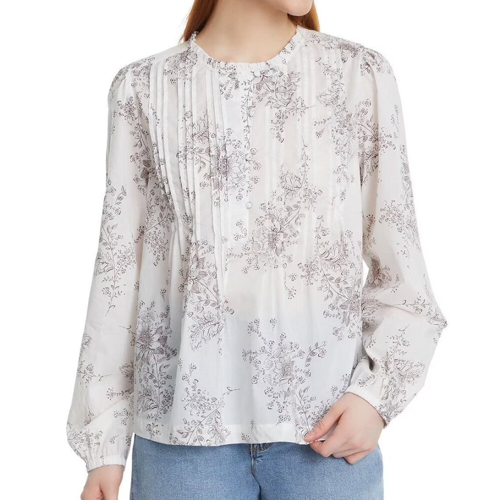 Nine West Women's Pintuck Blouse Cream XL